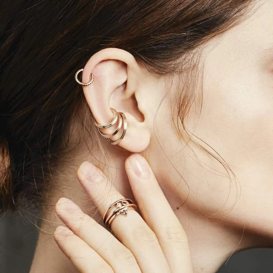 Hirotaka Small Dune Round Ear Cuff - Minimalist Gold Hoop Ear Cuff for Women