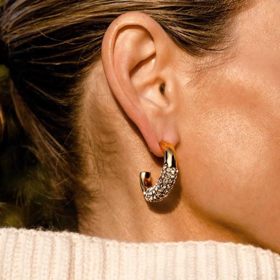 "Christina Caruso Pave Hoop Earrings – Sparkling Diamond Studded Hoops for Women"