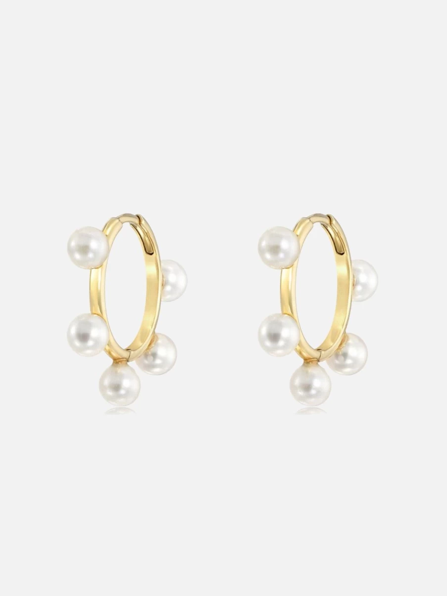 Stacy Nolan Quintet Pearl Hoops - Elegant Five-Pearl Studded Hoop Earrings for Women