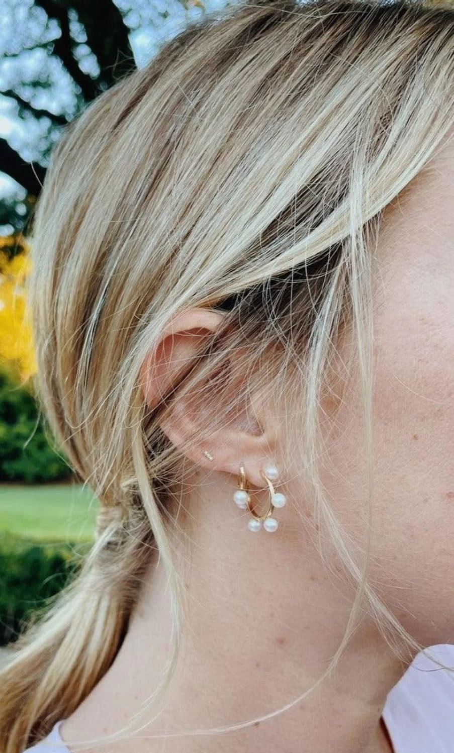 Stacy Nolan Quintet Pearl Hoops - Elegant Five-Pearl Studded Hoop Earrings for Women