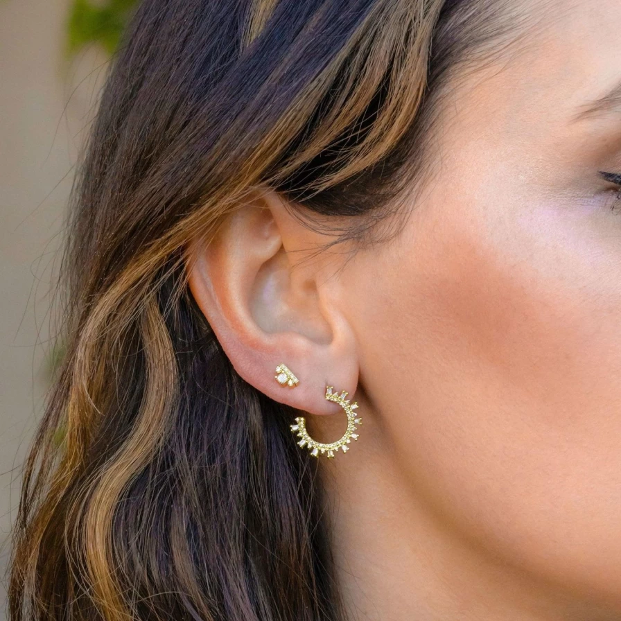 Meredith Young Champagne Gold Hoop Stud Earrings - Elegant Sparkling Studs for Women