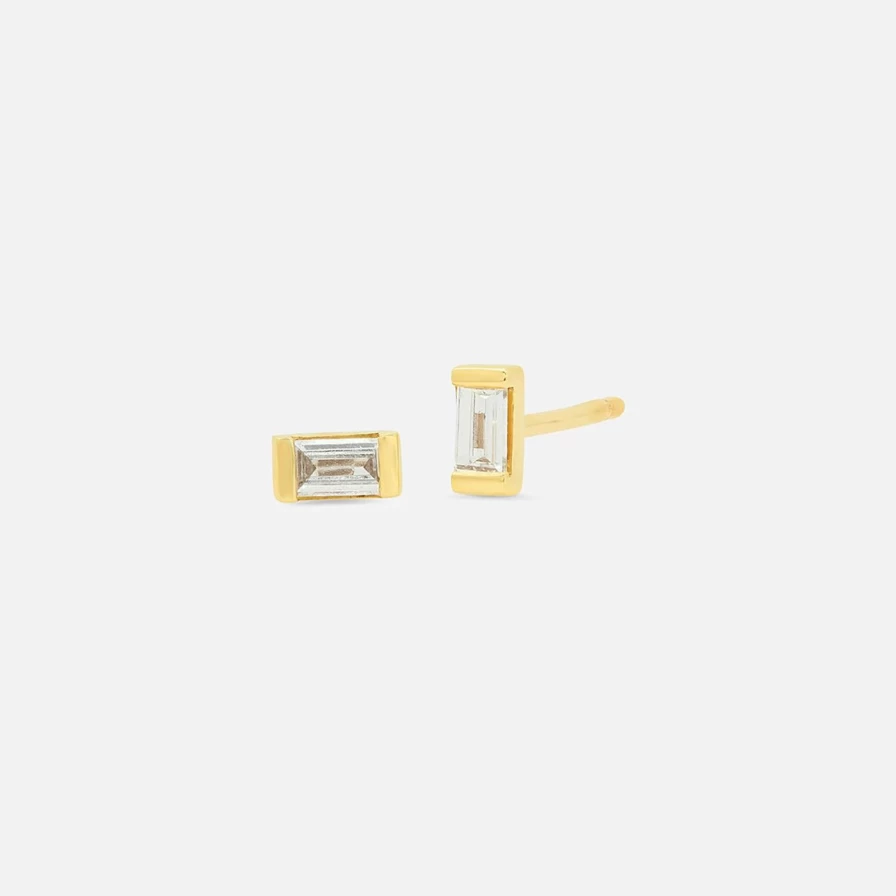 Eriness Diamond Baguette Stud Earrings - Elegant Luxury Gold Studs with Genuine Diamonds