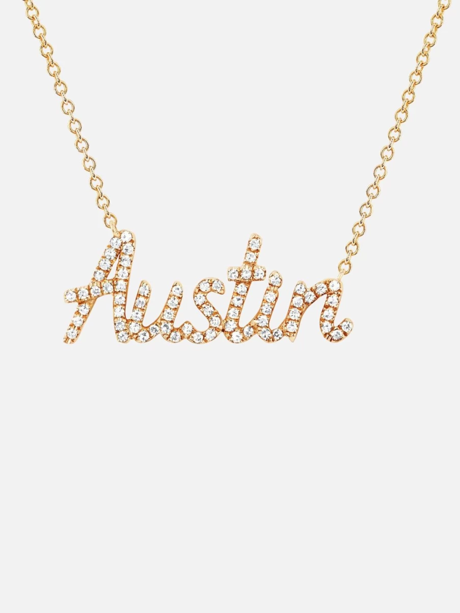 EF Collection Custom Initial Diamond Script Necklace for Women - Personalized Name Letter Pendant Jewelry Gift