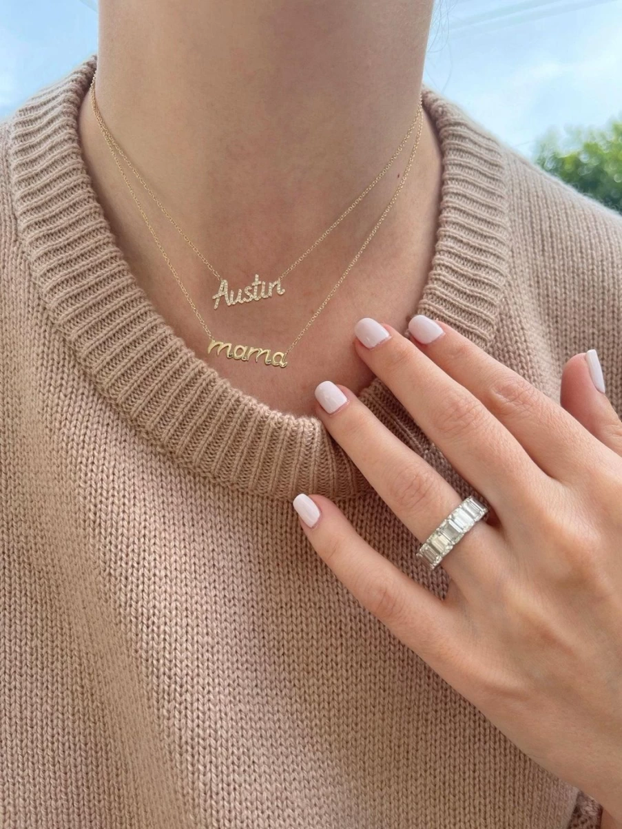 EF Collection Custom Initial Diamond Script Necklace for Women - Personalized Name Letter Pendant Jewelry Gift