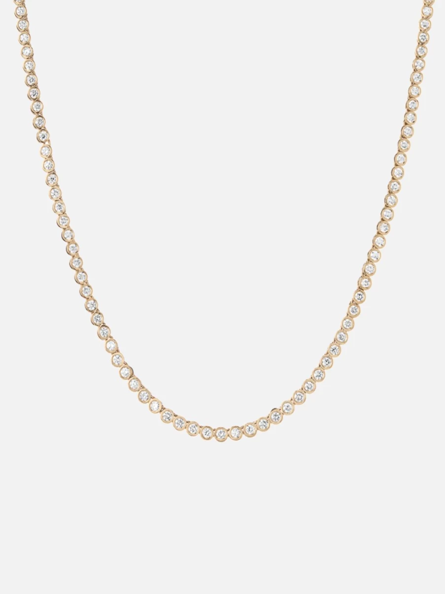 At Present Bezel Tennis Necklace - 5.35 Carat Diamond Elegant Gold Chain for Women