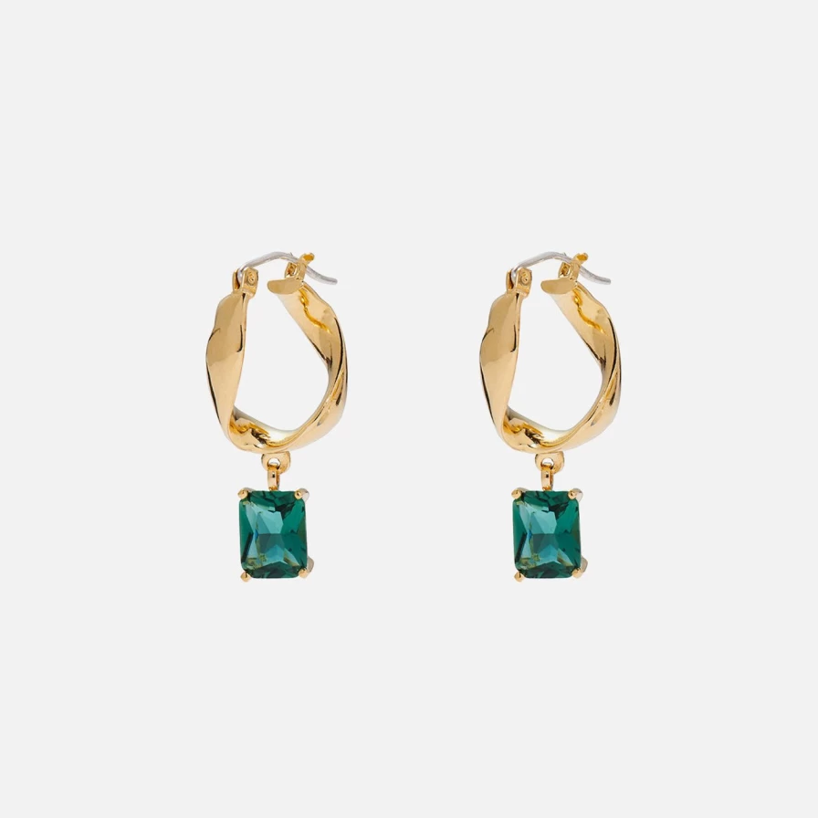 Lady Grey Gold Infinity Hoops with Genuine Green Quartz - Elegant Dangle Earrings for Women