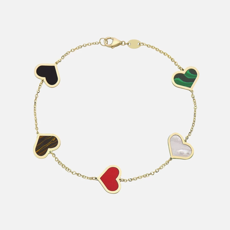 Lionheart Rainbow Inlay Heart Charm Bracelet for Women - Dainty Colorful Gemstone Bangle Gift