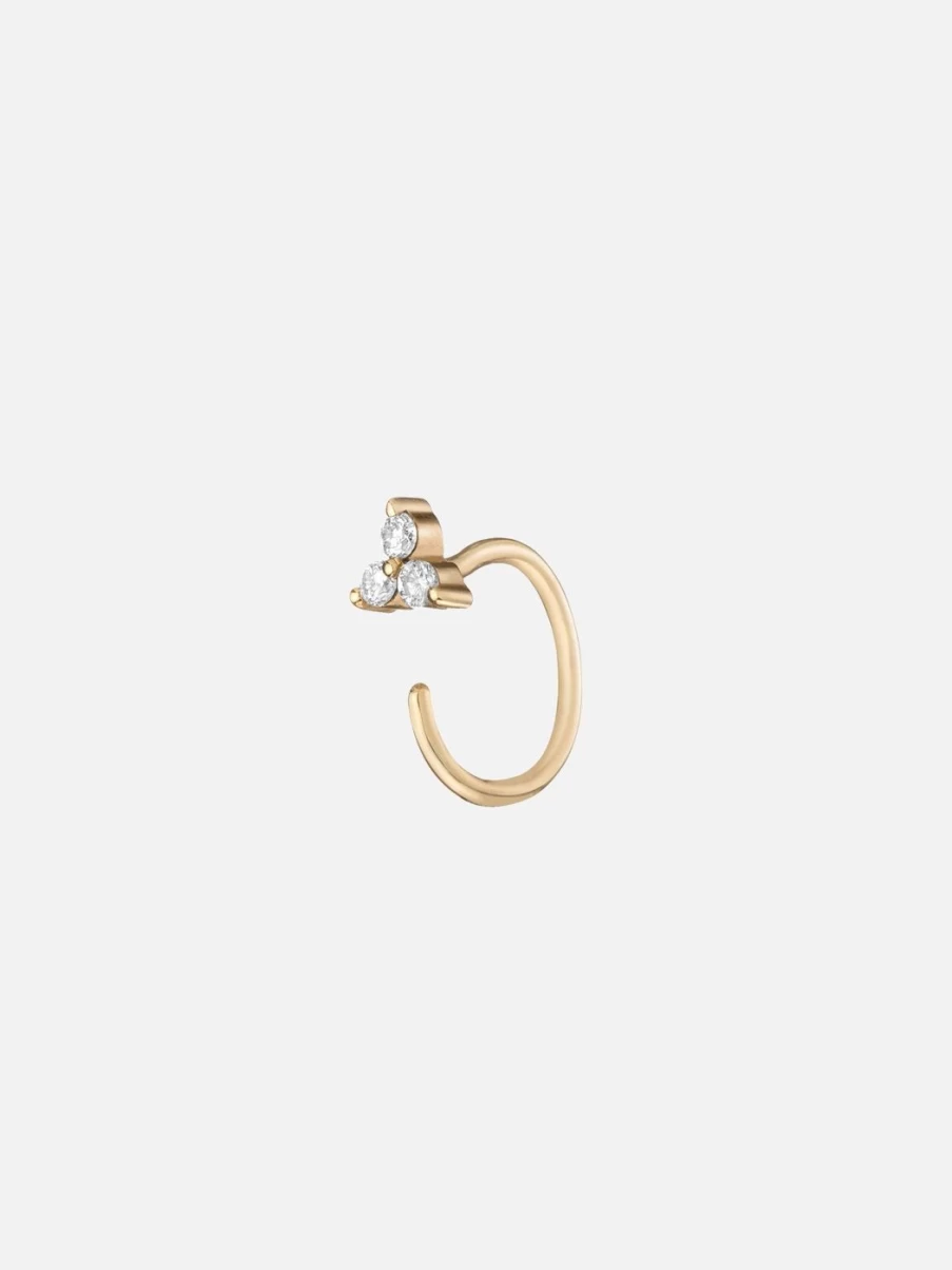 Noor Shamma Trinity Hoop Earrings with Diamonds - 14K Gold Elegant Huggie Hoops