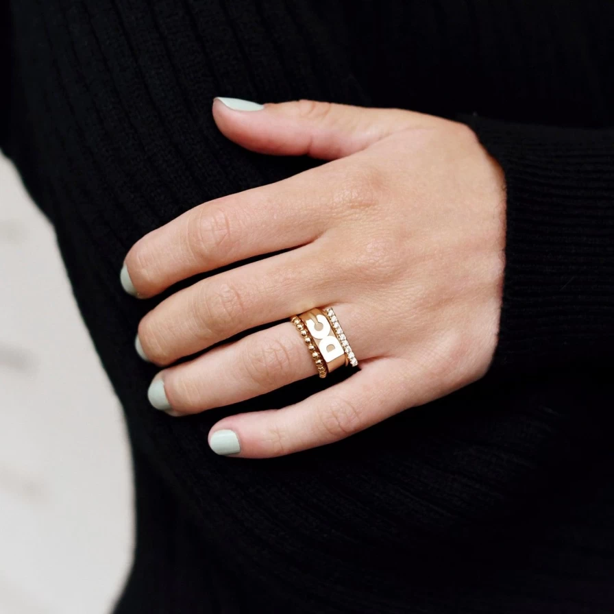 Ariel Gordon Jewelry Moniker Ring - Personalized Name Ring for Women, Custom Engraved Dainty Stackable Band, Minimalist Gold or Silver Ring