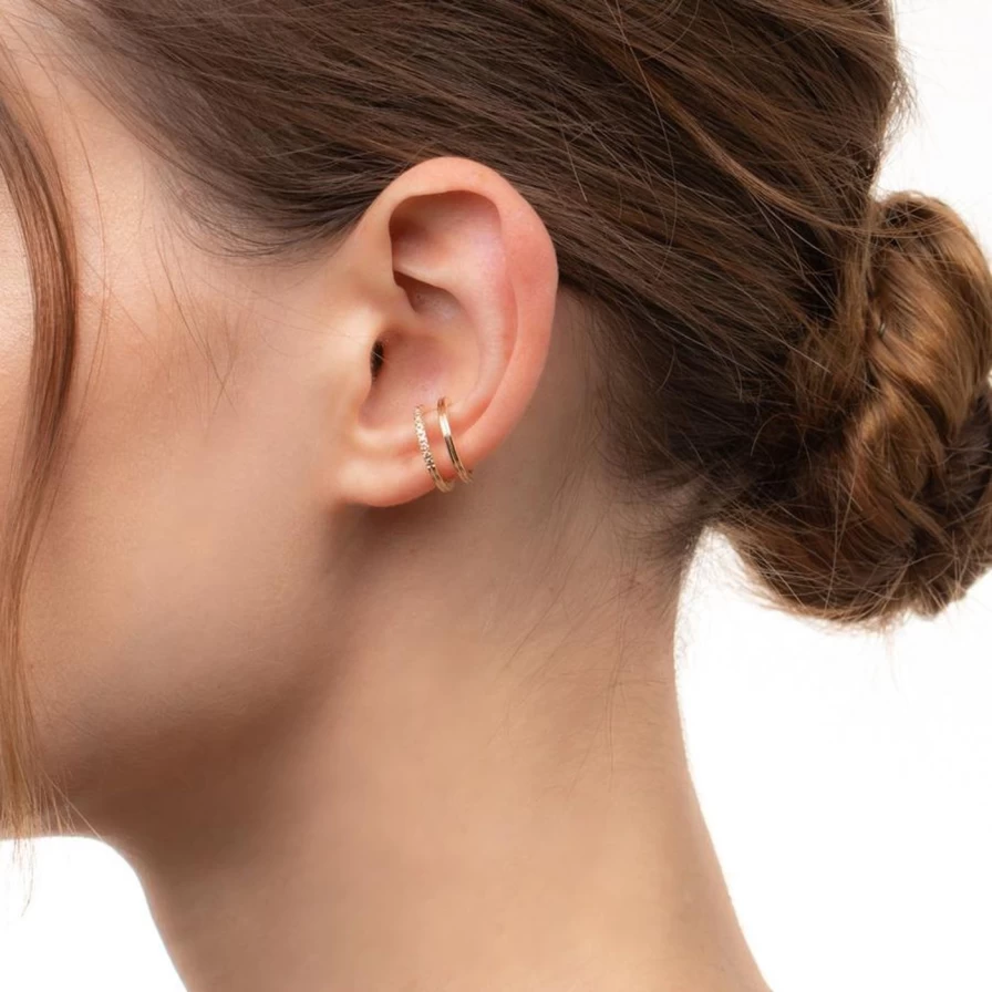 Hirotaka Gossamer Diamond Double Line Ear Cuff - Elegant Gold Piercing Jewelry