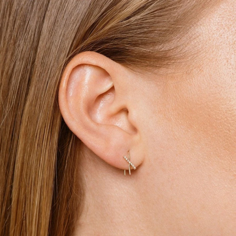 Labulgara Horizon Mini Thread Earrings - Stylish & Lightweight Gold-Tone Hoop Earrings for Women