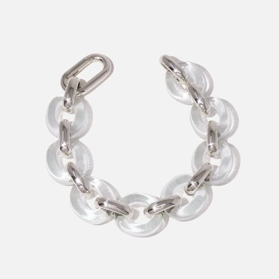 CLED Sterling Silver Connected Loop Bracelet - Modern Adjustable Chain Link Bangle