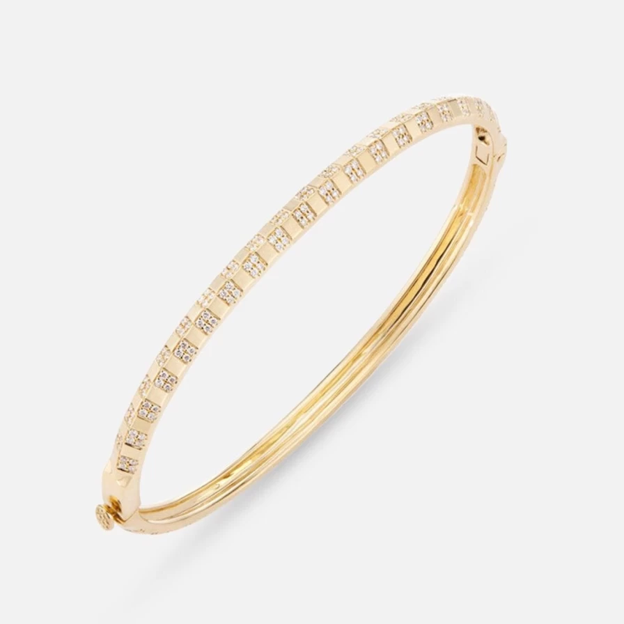 Ri Noor Diamond Pinstripe Knife Edge Bangle Bracelet for Women - Luxury Strength Design