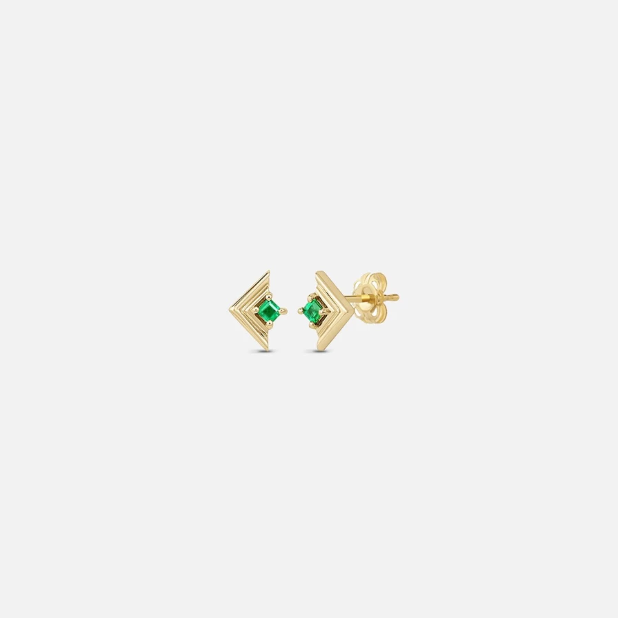 ParkFord Mini Frame Stud Earrings with Genuine Emerald Gemstones