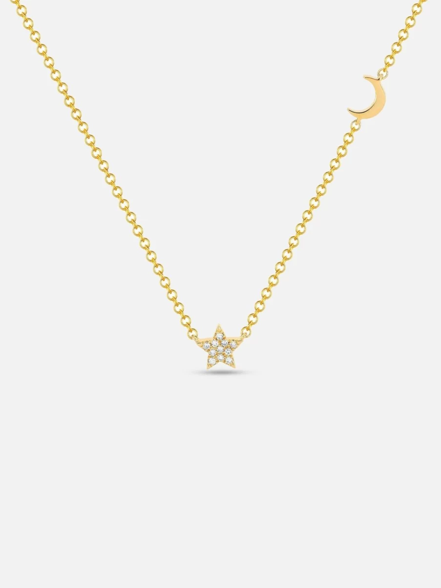 EF Collection Baby Diamond Star & Gold Moon Pendant Necklace for Girls