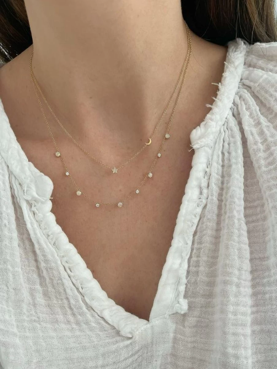 EF Collection Baby Diamond Star & Gold Moon Pendant Necklace for Girls