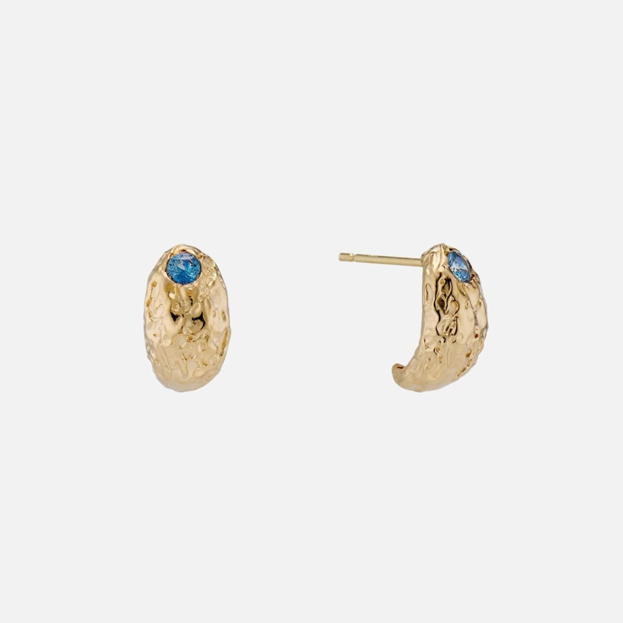 Mandy Reid 14K Yellow Gold Alma Huggie Hoop Earrings with Blue Sapphire