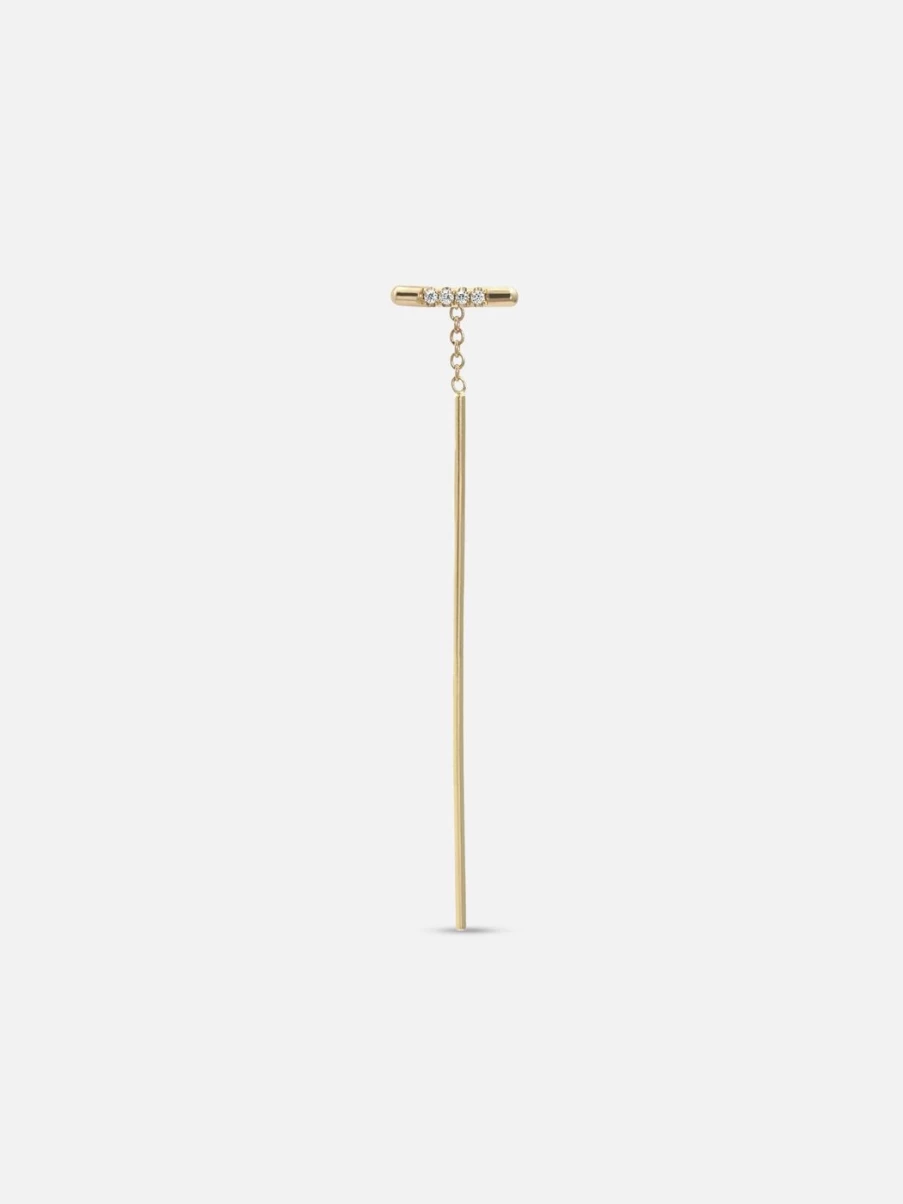White Space Pave Linea Threader Drop Earrings - Minimalist Dainty Gold Thread Earrings for Women