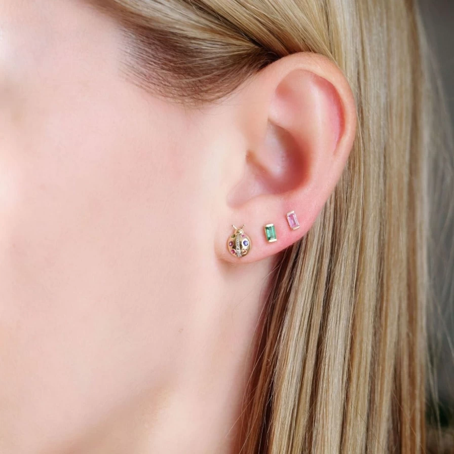 "Eriness Pink Sapphire Baguette Stud Earrings - Genuine Gemstone Jewelry"