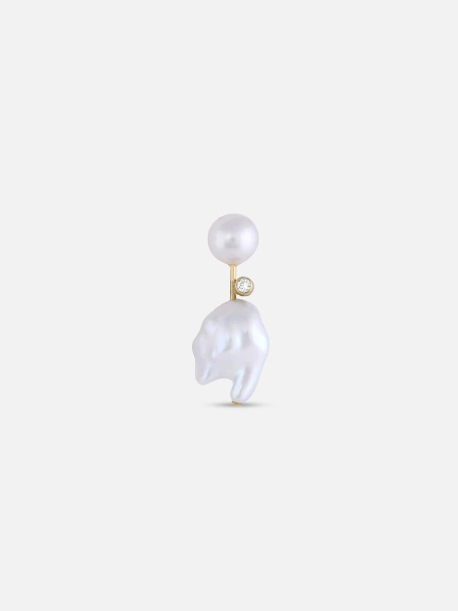 White Space Diamond Mini Cloudbar Stud Earrings - 14K Gold Tiny Cloud Shape Elegant Jewelry