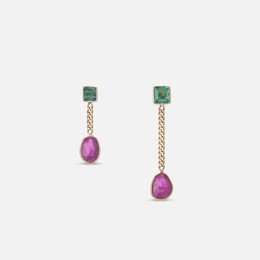 Objet-a Ruby Asymmetrical Curb Chain Earrings - Handcrafted Luxury Dangle Earrings for Women
