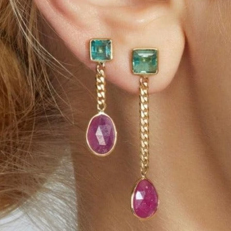 Objet-a Ruby Asymmetrical Curb Chain Earrings - Handcrafted Luxury Dangle Earrings for Women