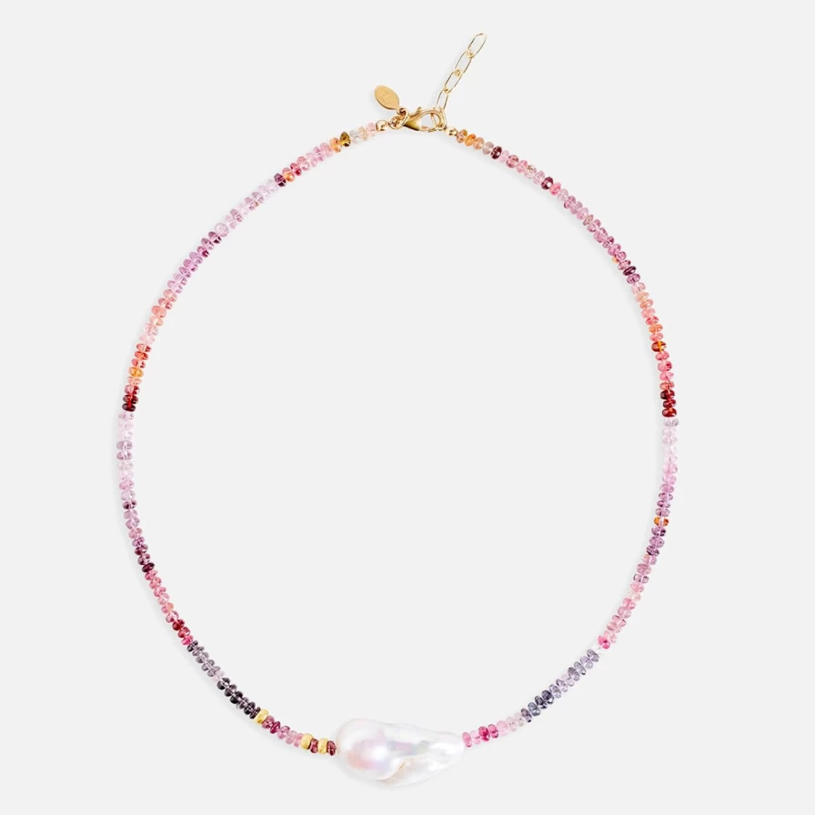 Joie DiGiovanni Baroque Pearl Necklace with Cotton Candy Spinel & Gold Accents