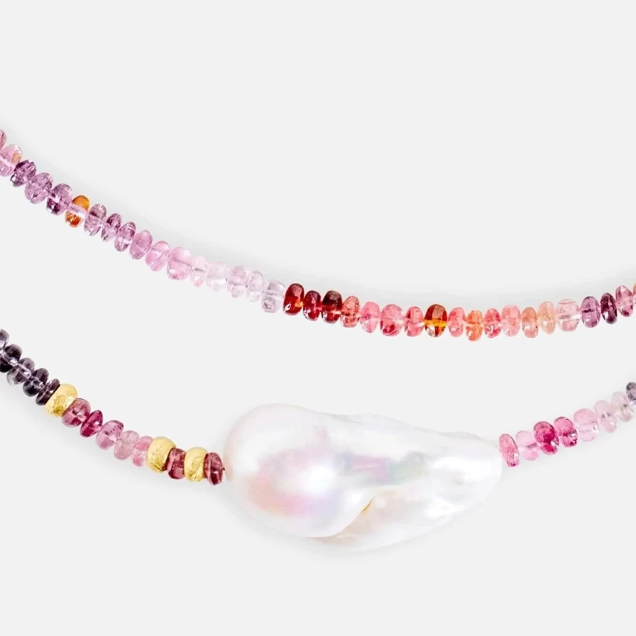 Joie DiGiovanni Baroque Pearl Necklace with Cotton Candy Spinel & Gold Accents