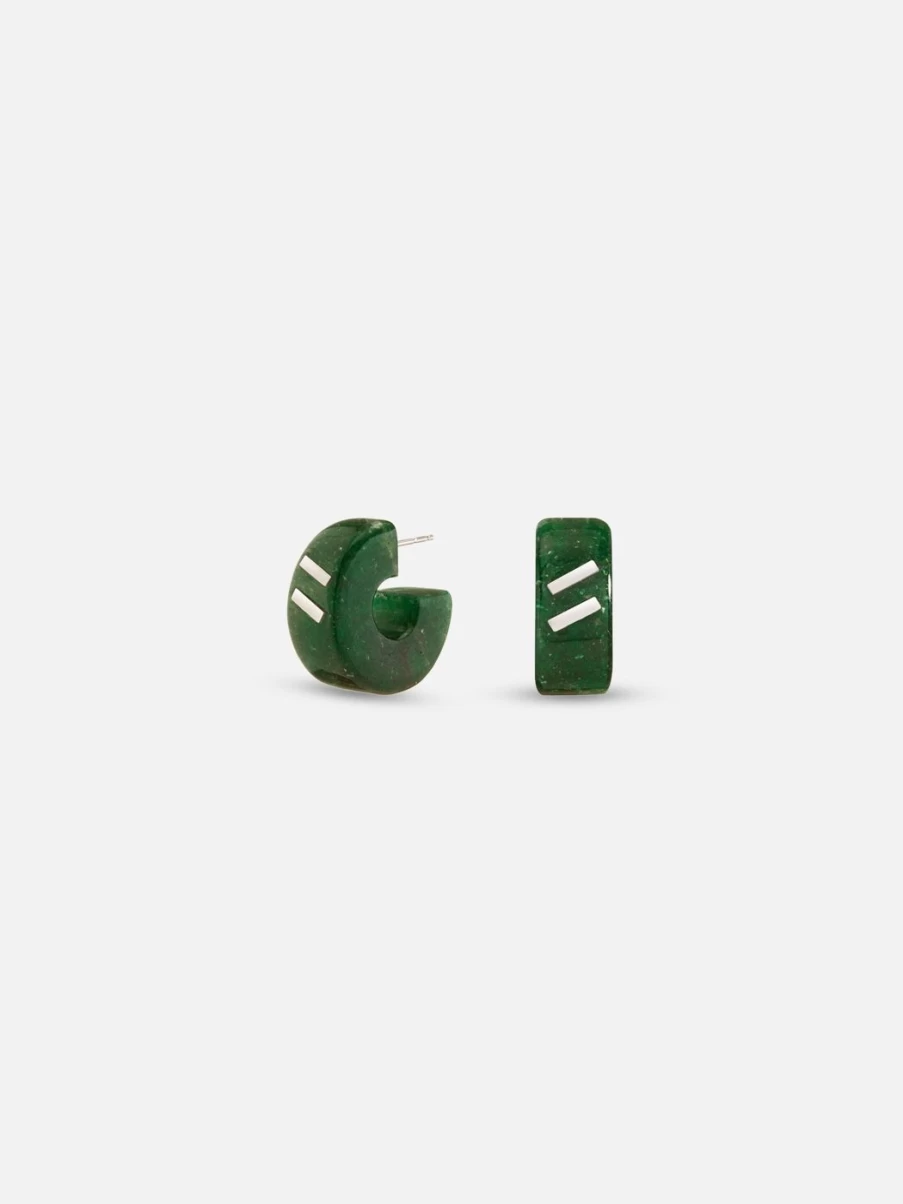 Bleecker & Prince Chubby Stone Huggies Earrings - Green Onyx Dangle Hoops for Women, Minimalist Gold Plated Huggie Hoop Earrings