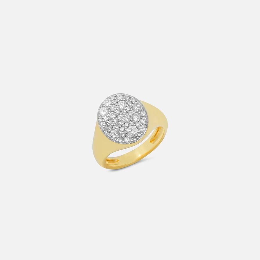 Eriness Diamond Signet Pinky Ring for Women - 14K Gold Pinky Ring with Genuine Diamonds, Elegant Minimalist Jewelry Gift