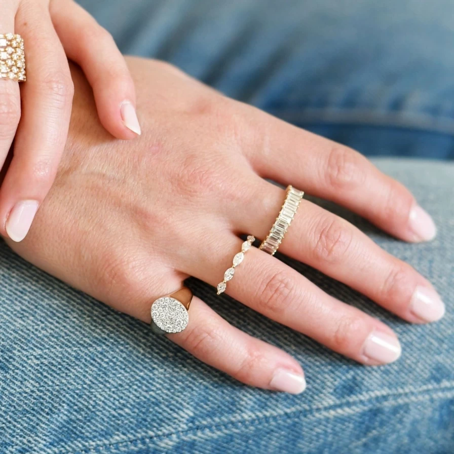 Eriness Diamond Signet Pinky Ring for Women - 14K Gold Pinky Ring with Genuine Diamonds, Elegant Minimalist Jewelry Gift