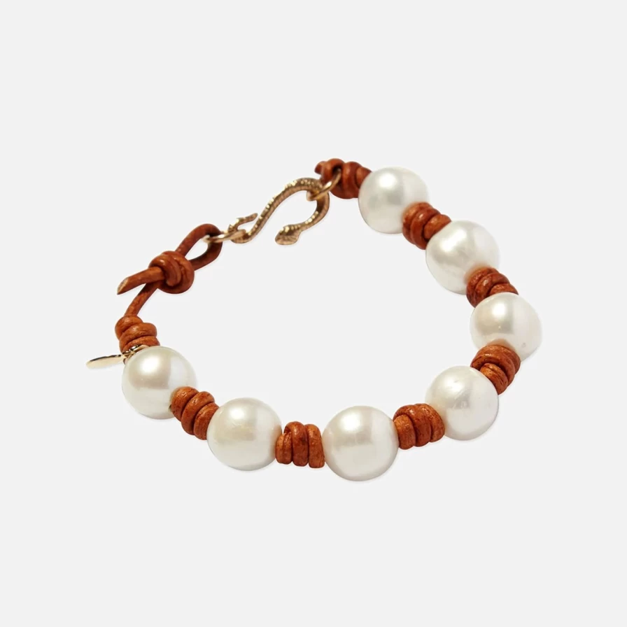 Joie DiGiovanni Knotted Pearl Leather Snake Bracelet Elegant Fashion Jewelry Gift