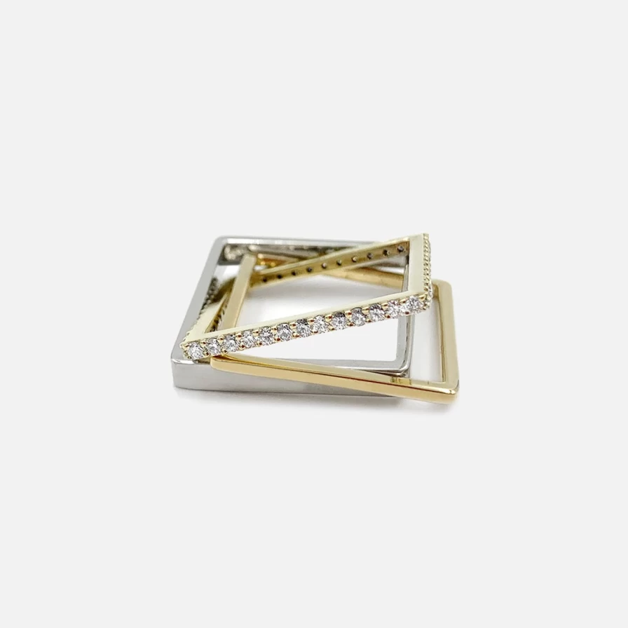 Leslie Paige Jewelry Three Band Interlocking Puzzle Ring in Yellow & White Gold