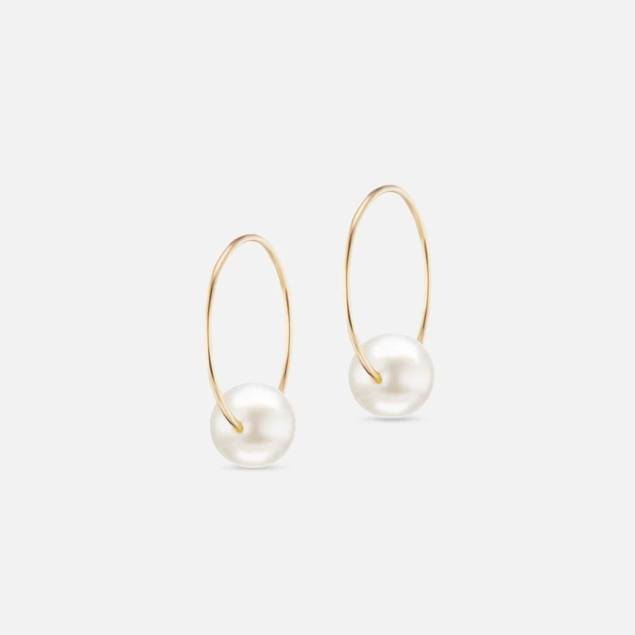 The Gild Small Floating Pearl Hoop Earrings - Minimalist Gold Hoops with Delicate Pearls